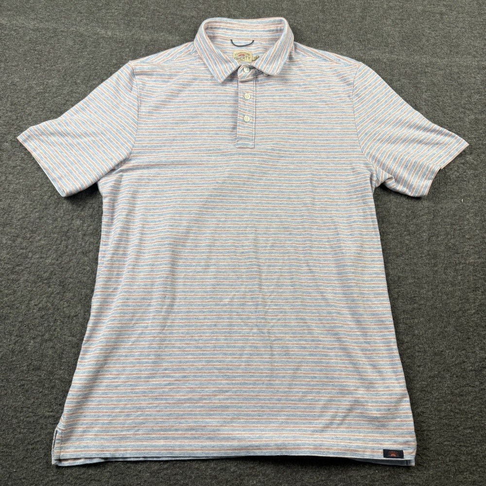 Faherty The‎ Movement Polo Mens Medium Blue Striped Cotton Stretch Golf Shirt
